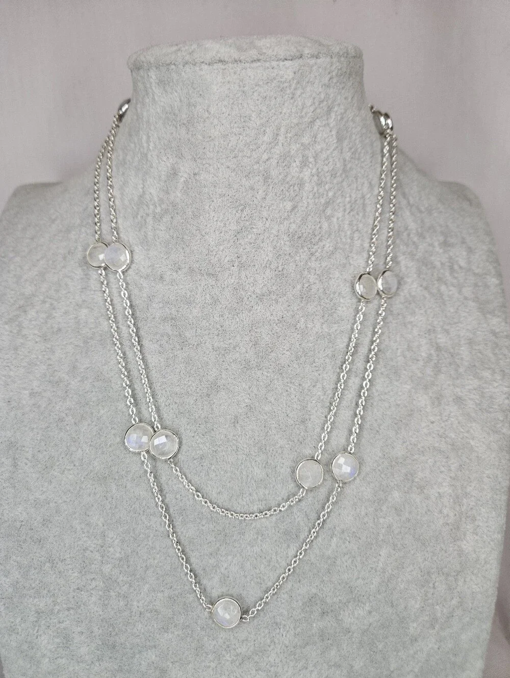 Sterling Silver Sri Lanka Moonstone Station Necklace 36